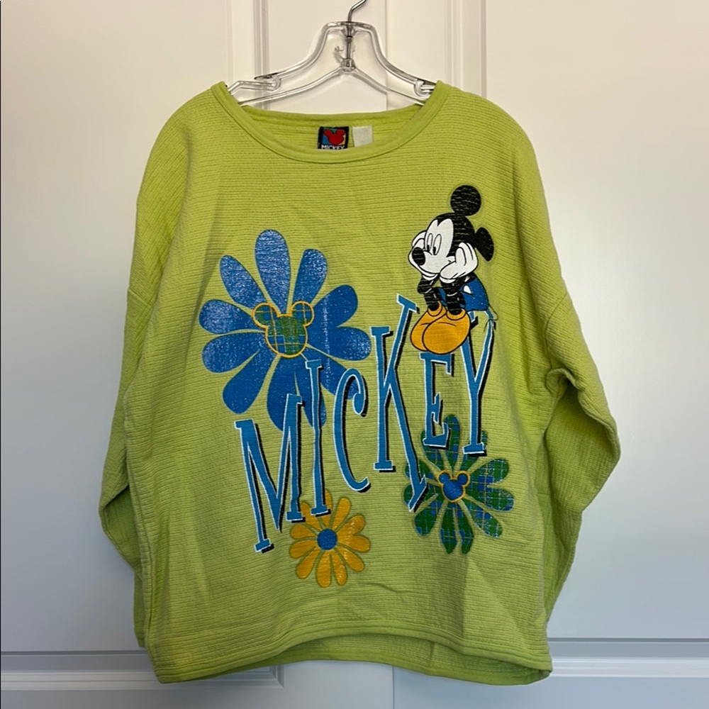 Vintage 80’s 90’s Mickey Mouse Lime Green & Blue Lightweight Sweatshirt